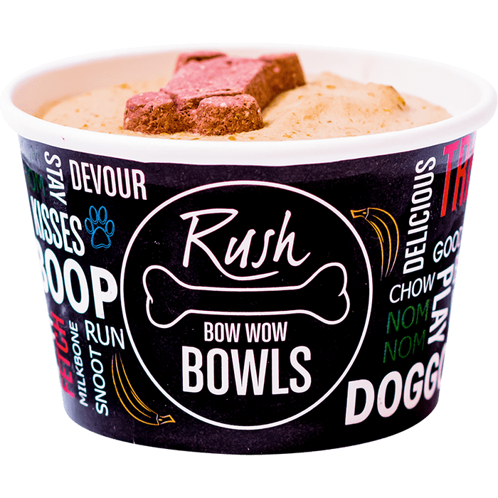 A delicious dog friendly Rush Bowls smoothie bowl.